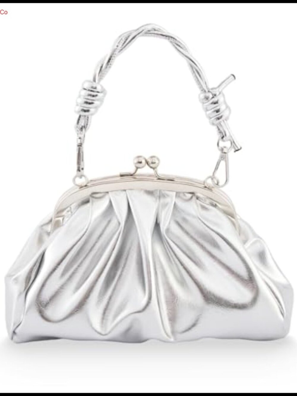 Metallic Vegan Leather Pleated Clutch Evening Bag with Chain Strap